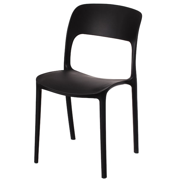 Fabulaxe Modern Plastic Outdoor Dining Chair with Open Curved Back, Black QI004227.BK - main